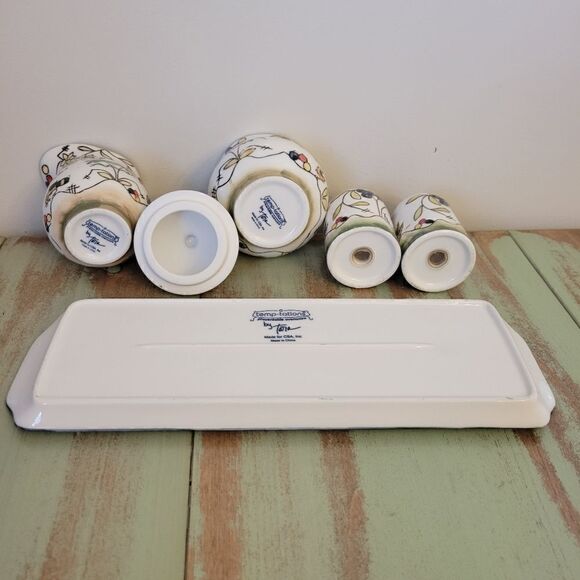 Temptations By Tara Birds Palm Cracker Tray Salt and Pepper Cream & Sugar Set - Picture 10 of 16